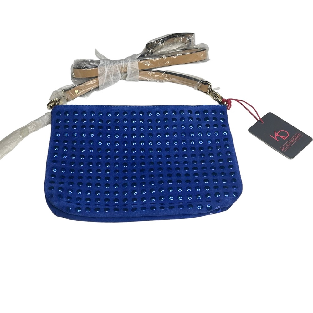 new Kelsi Dagger 𒊹 Cicely Suede Crossbody Bag 𒊹 Cobalt Blue Metallic Dots 𒊹 - Picture 5 of 16